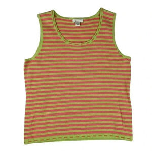 Green Pink Striped Sleeveless Tank LARGE Christopher & Banks Women's Vintage